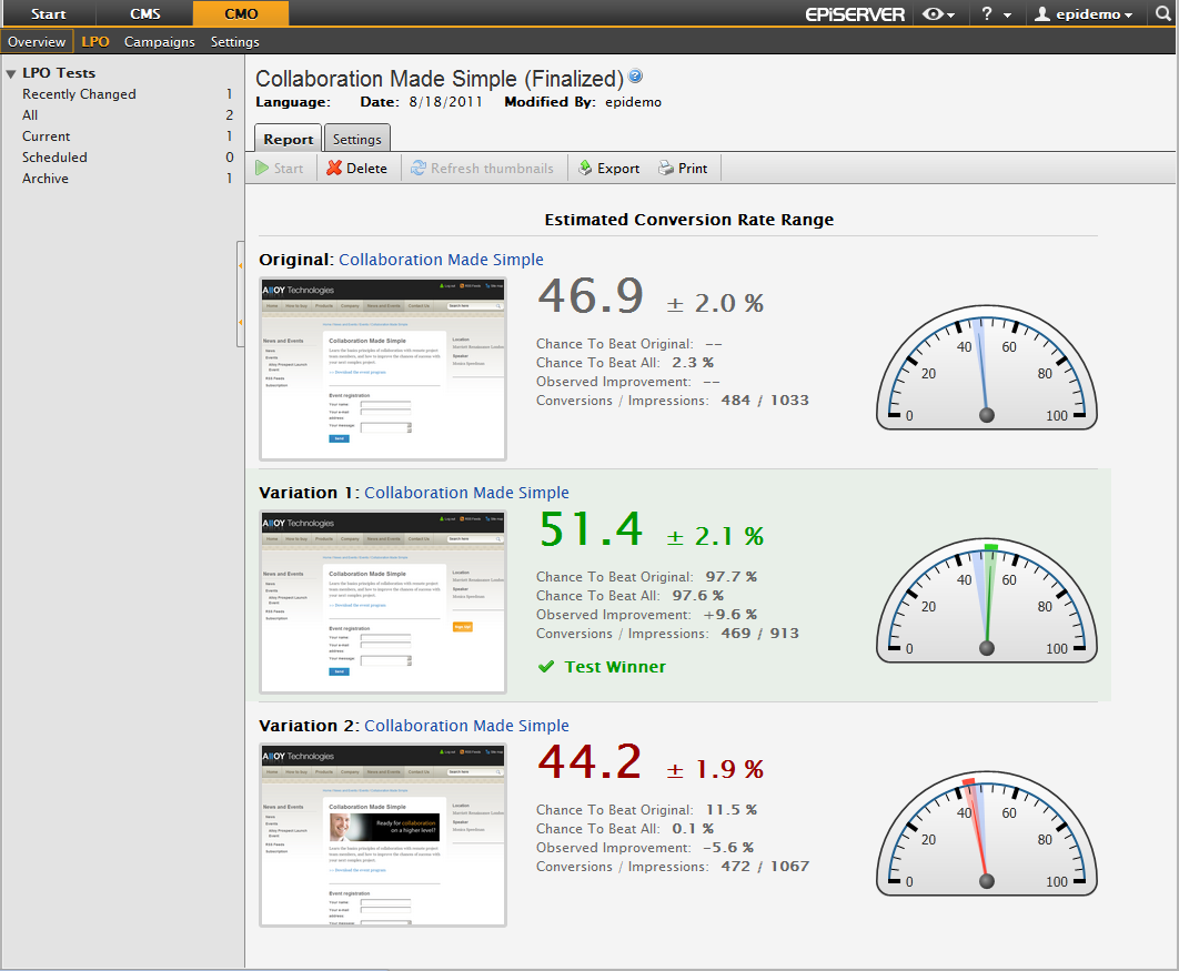 Select winner in the LPO test.