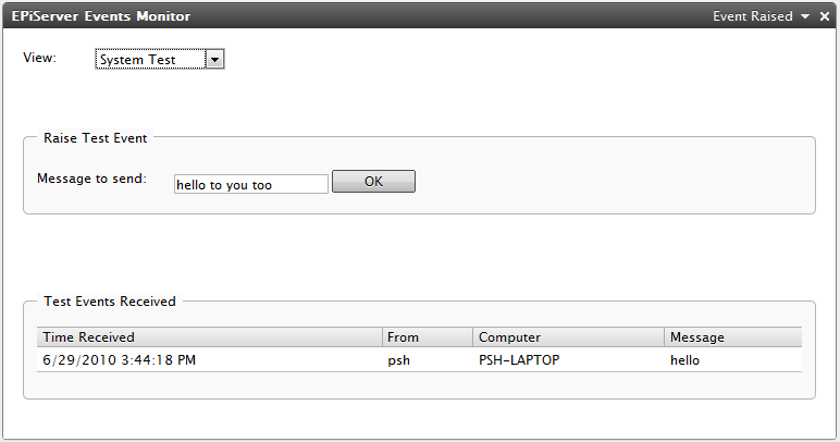 EPiServer Events Monitor System Test View