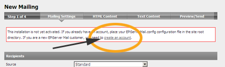 Activate EPiServer Mail configuration