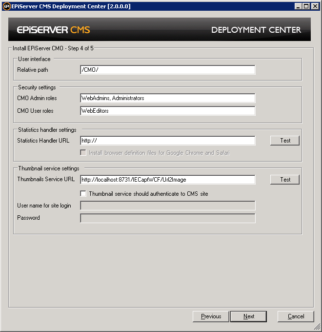How to make settings in EPiServer CMO 2.0 during installation