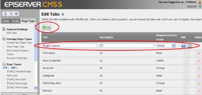Create new Edit mode tabs