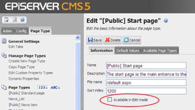 Hida available page types