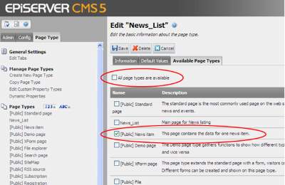 Limit available page types