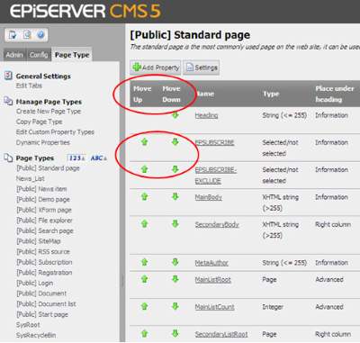 Move properties in a page type