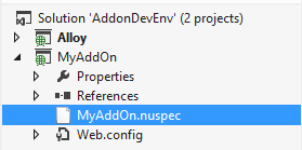 NuSpec file in the add-on project NuSpec file in the add-on project